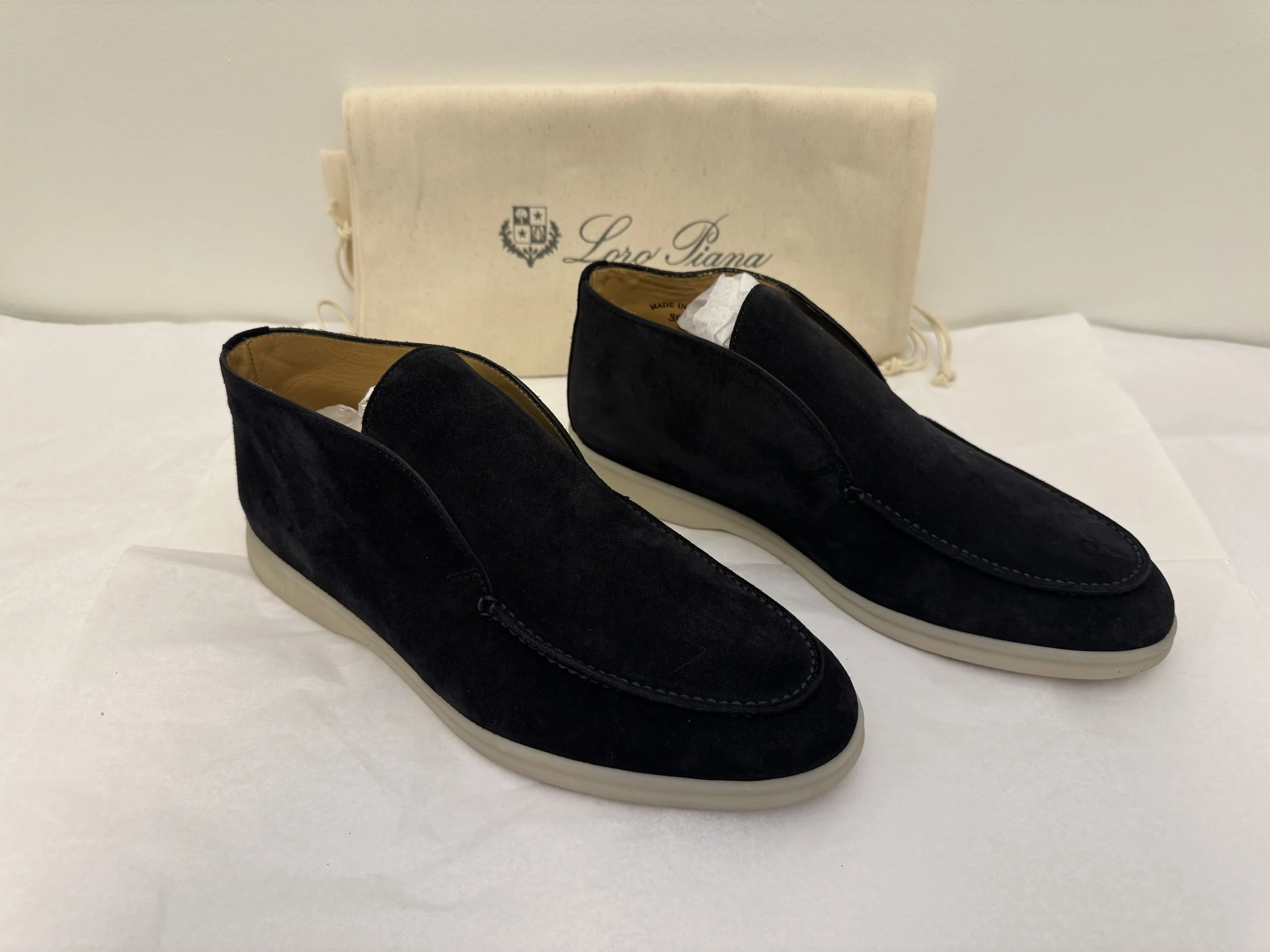 Loro Piana Open Walks in Navy Suede Size 39.5 - Sold