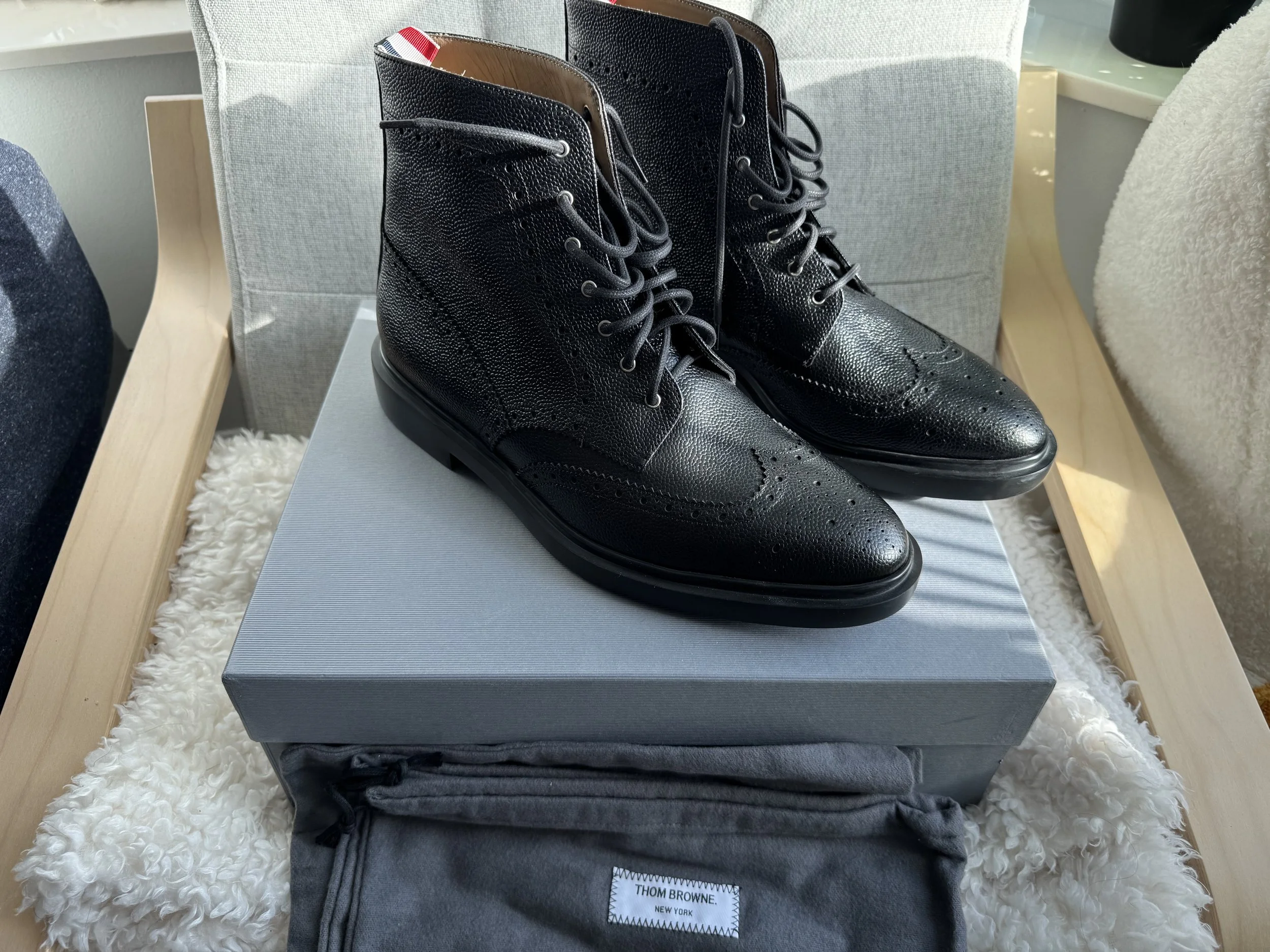 Thom Browne Black Calfskin Lace-up Boots Size 44 - Sold