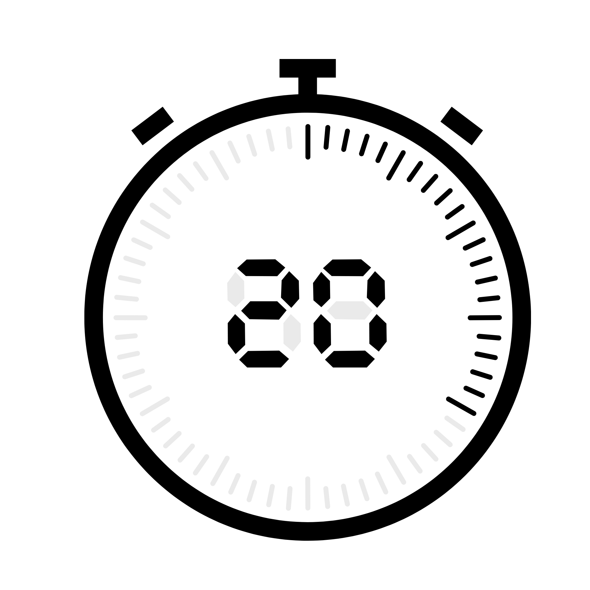 Black and white icon of a stop watch displaying the number 20 sec.
