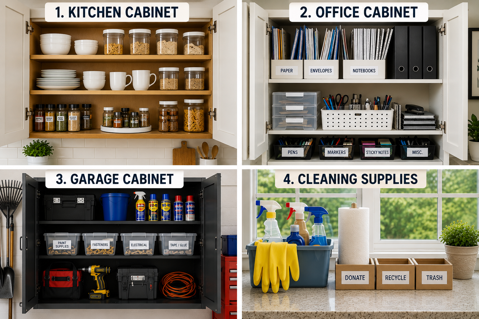 Cabinet Organization: Step-by-Step for Kitchen, Office, and Garage Cabinets