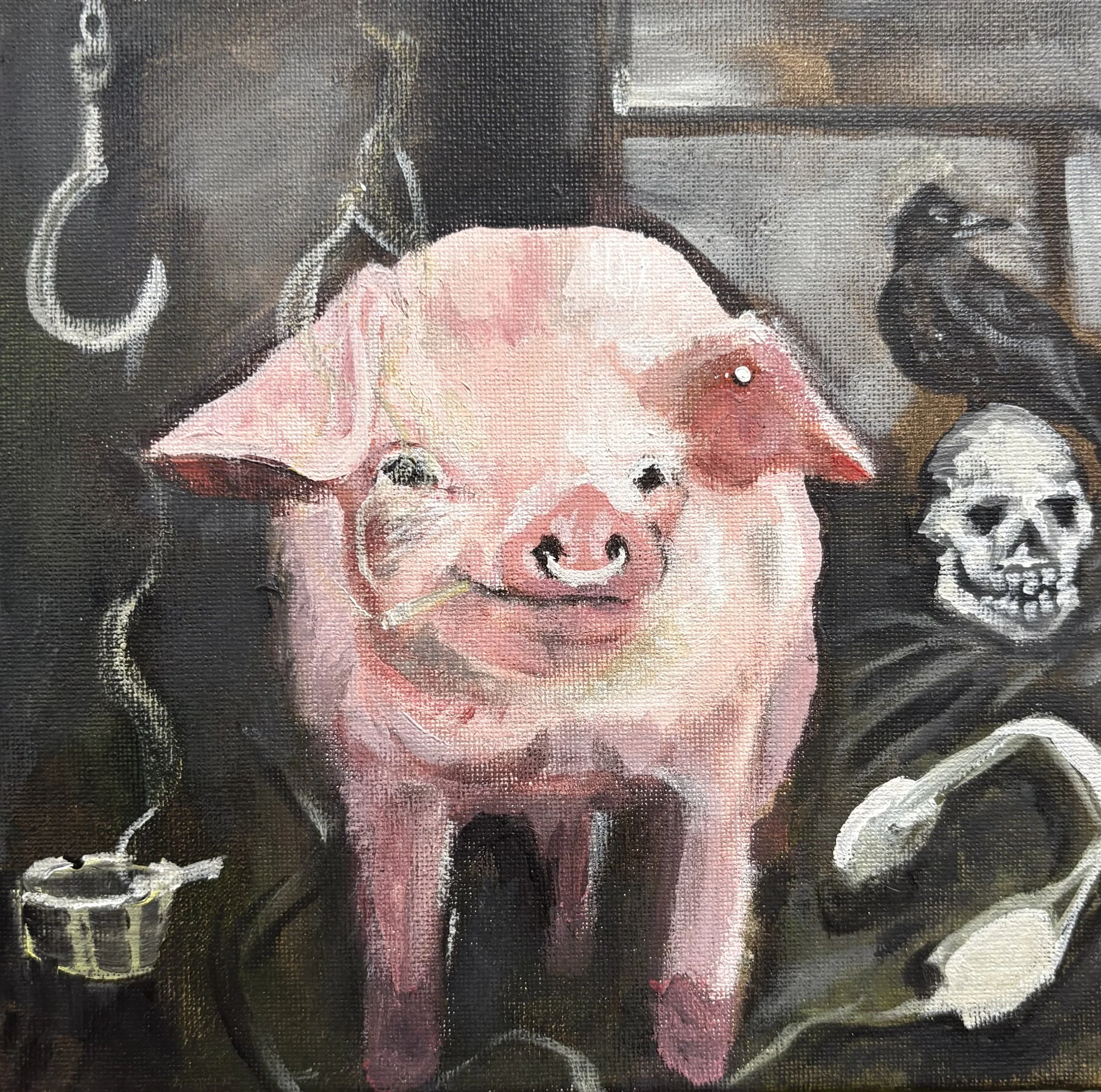 "Sometimes I'm Just a Little Piggy" 
Acrylic on Canvas 
8x8 Inches
2025