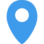 Blue map pin icon on a black background