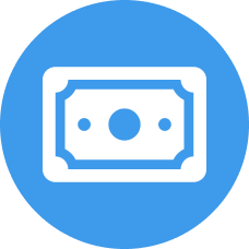 Icon of a dollar bill inside a blue circle
