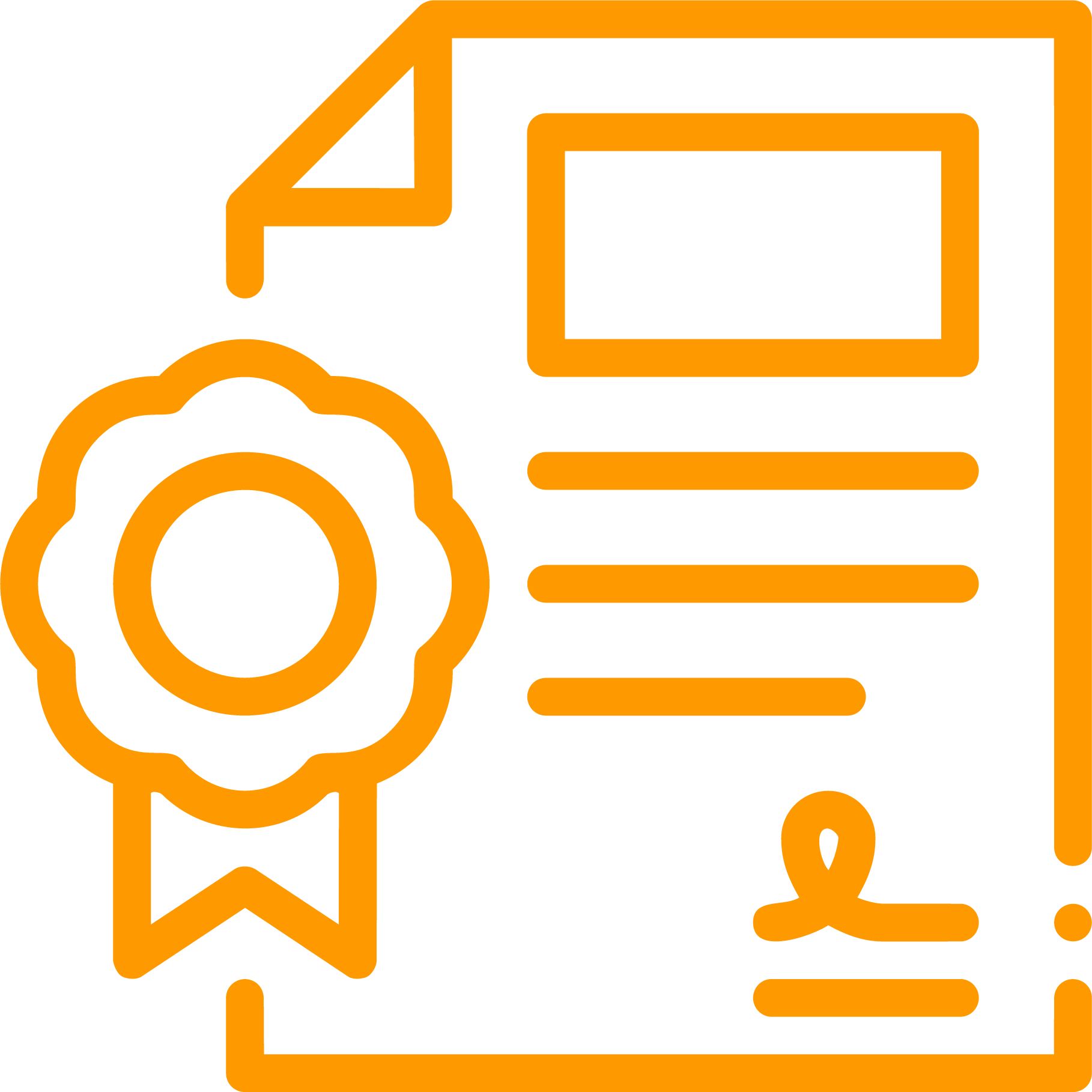 Icon of a diploma with a ribbon and a certificate with a photo and text.