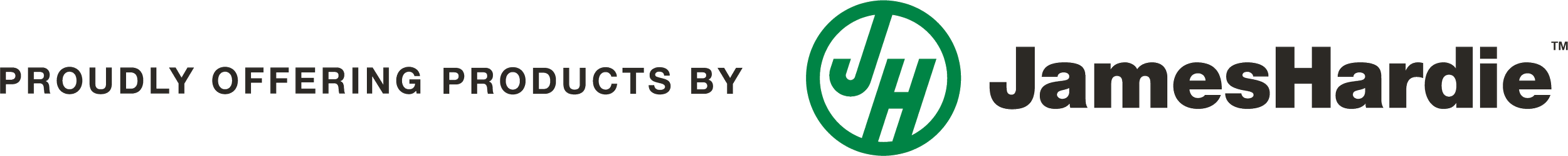Logo for James Hardie with the text "PROUDLY OFFERING PRODUCTS BY James Hardie" and a green circle with the letters "JH" inside.