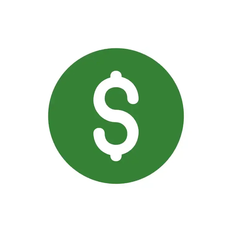 Green circle with white dollar sign in the center.