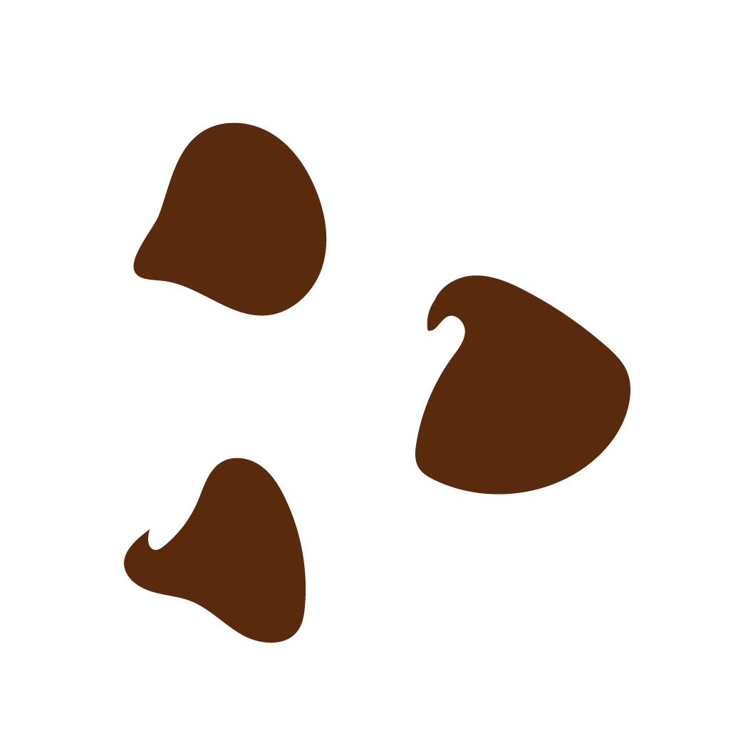 Illustration of three brown chocolate chips on a black background.