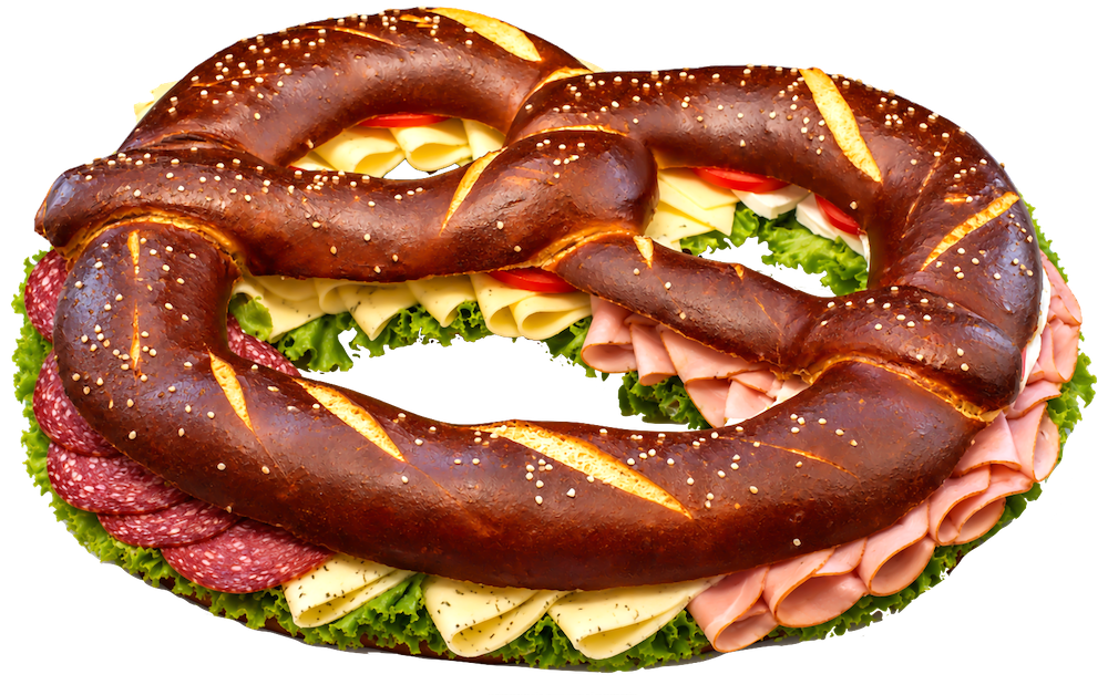 Große belegte Laugenbrezel