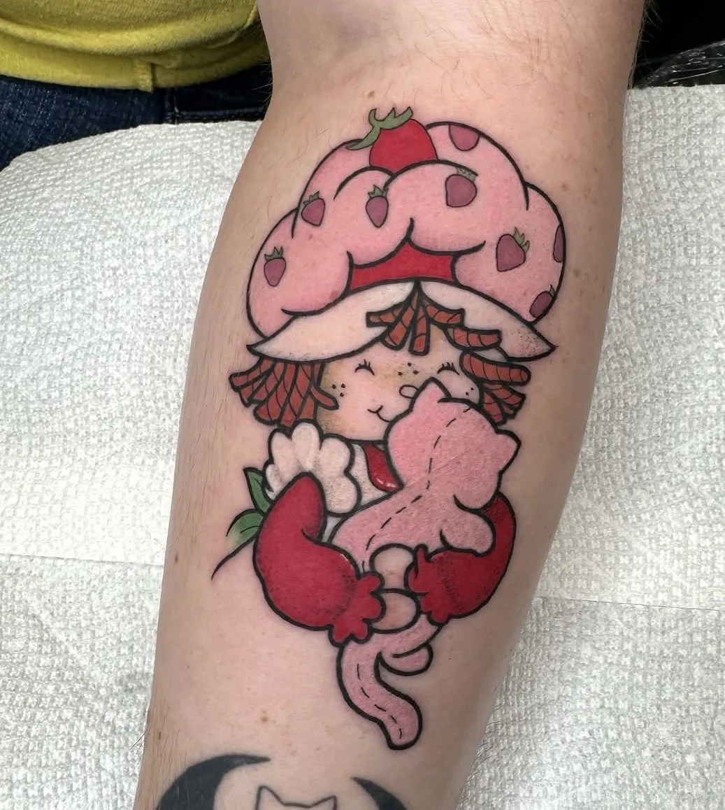 strawberry shortcake tattoo pink tattoo cartoon tattoo girly tattoo color realism tattoo in Stuart, Sewall’s Point, Hutchinson Island, Jensen Beach, Palm City, Port St. Lucie, Fort pierce, treasure coast and surrounding South Florida areas