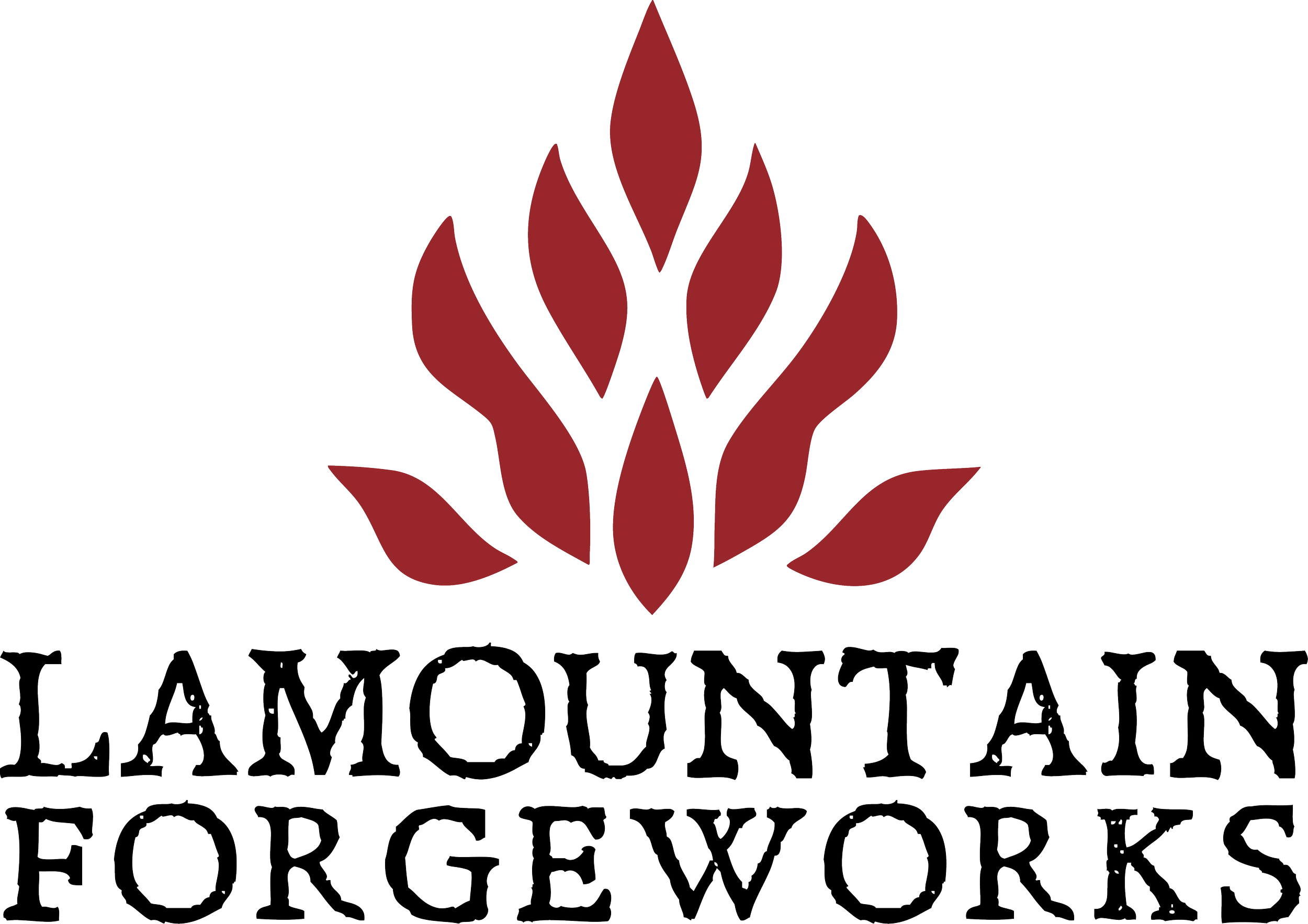 Logo for Lamountain For Geworks with a stylized maroon flame icon above the black text.