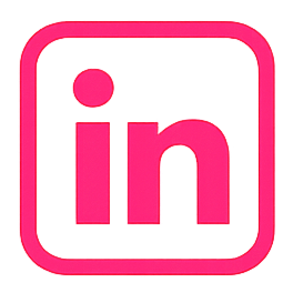 Pink LinkedIn logo with rounded square border.