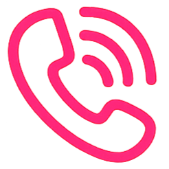 Outline of a pink telephone receiver with sound waves