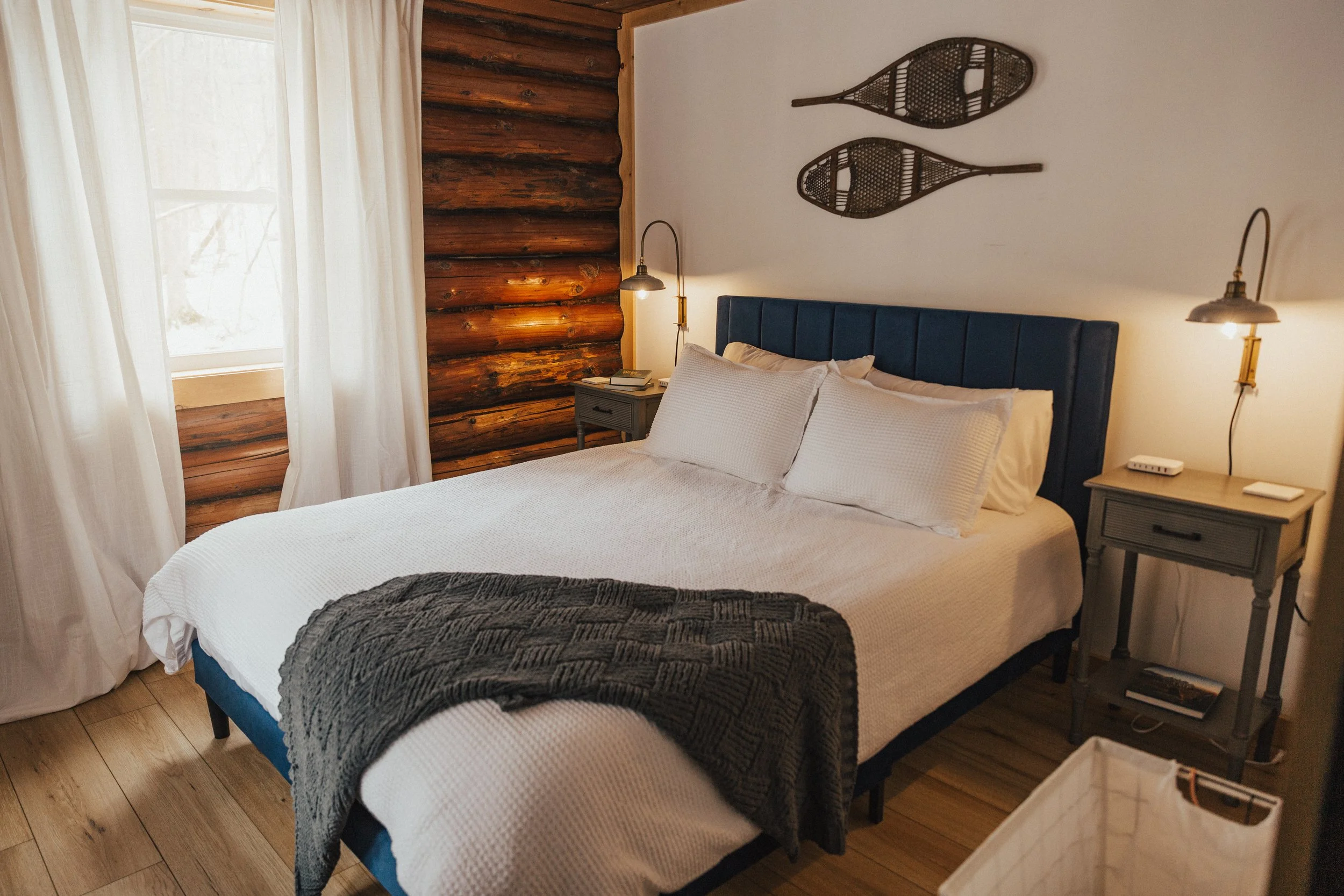 BEDROOM 2: The Overlook ~ Tuck in to this peaceful upstairs bedroom with a queen bed. memory foam mattress, and stream view