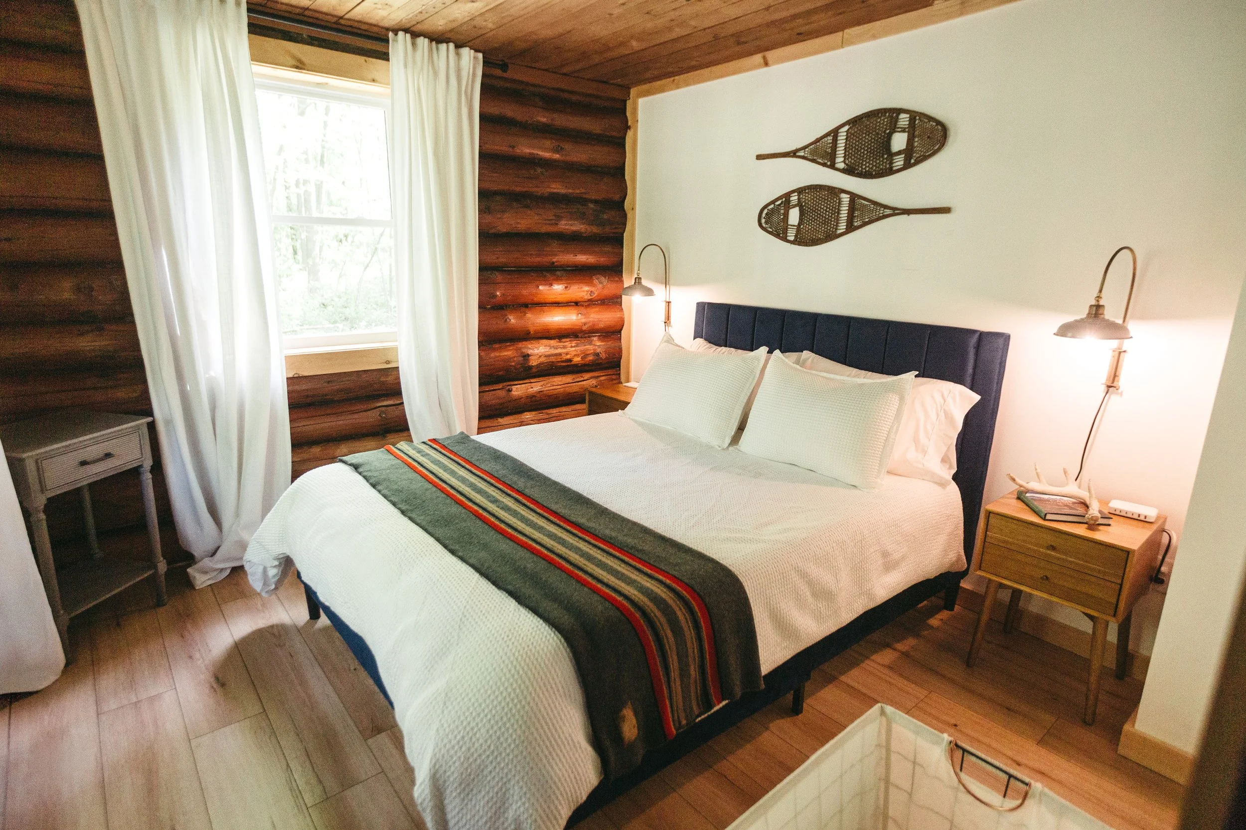 BEDROOM 2: The Overlook ~ Tuck in to this peaceful upstairs bedroom with a queen bed. memory foam mattress, and stream view