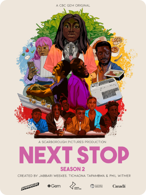 Colorful illustration featuring diverse characters including women and children, with a woman holding a dog, a woman with pink hair using a phone, and people engaging in activities like cooking and listening to music, centered around a lush leafy bac
