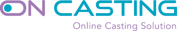 Logo con testo 'ON CASTING' e sottotitolo 'Online Casting Solution' in diversi colori.