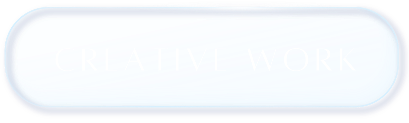 Un pulsante rettangolare azzurro chiaro con bordo sfumato blu scuro che riporta la scritta "CREATIVE WORK" in caratteri sottili e bianchi.