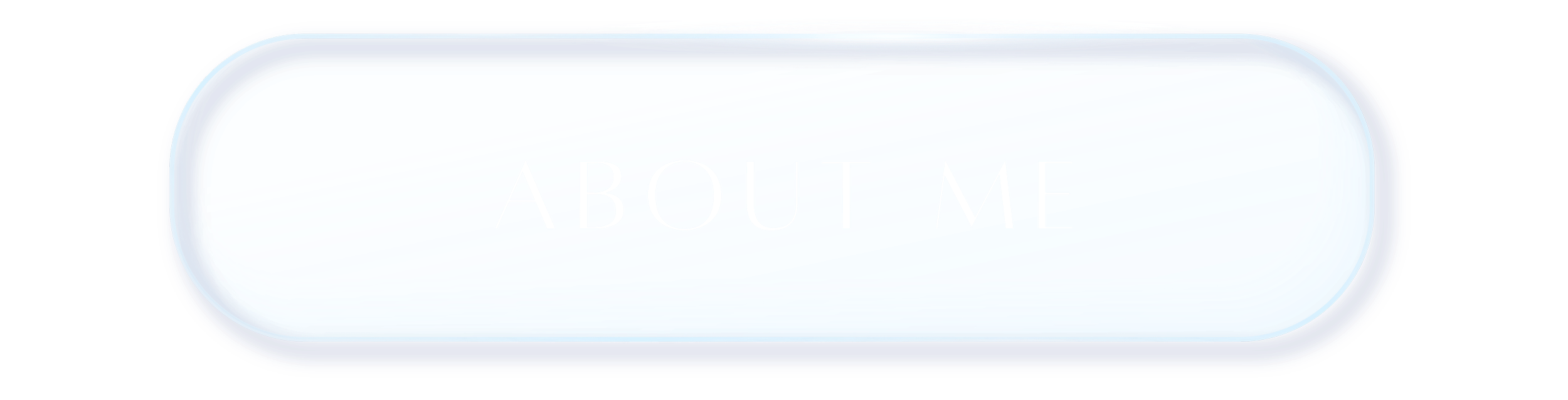 Un bottone con scritta 'ABOUT ME' in caratteri sottili, sfondo blu chiaro con bordo più scuro