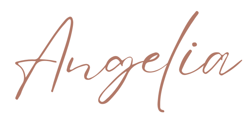 Stylized brown handwritten text spelling 'Angelina' on a black background.