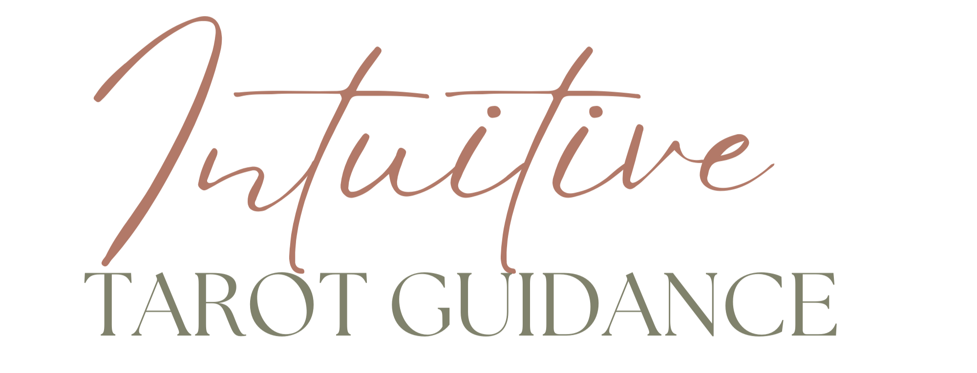 Logo with the words "Intuitive Tarot Guidance" written in a script font in pink and green colors.