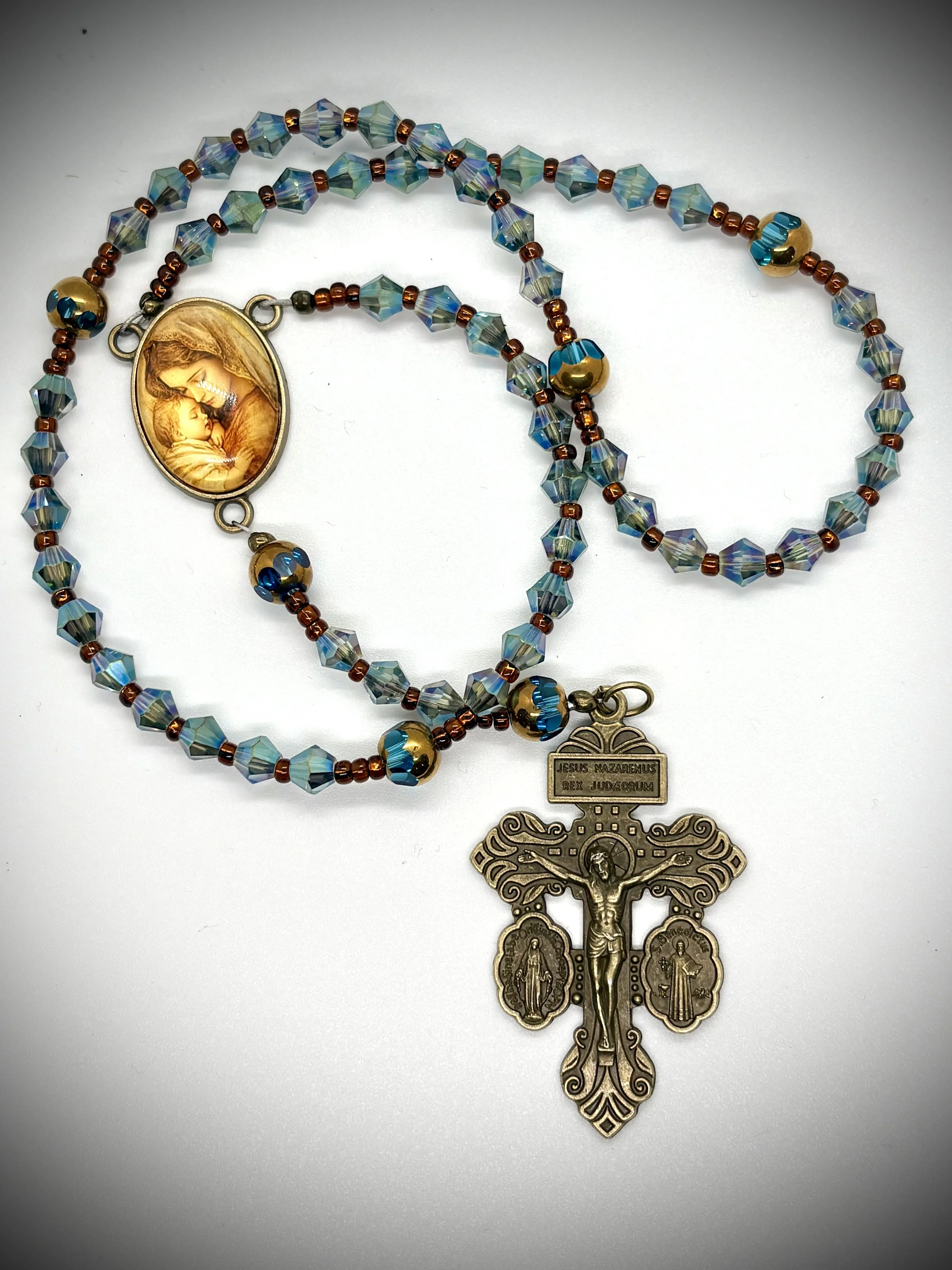 Peridot Shimmer Copper Dip Czech Crystal Rosary - LUMEN ROSARIO Collection