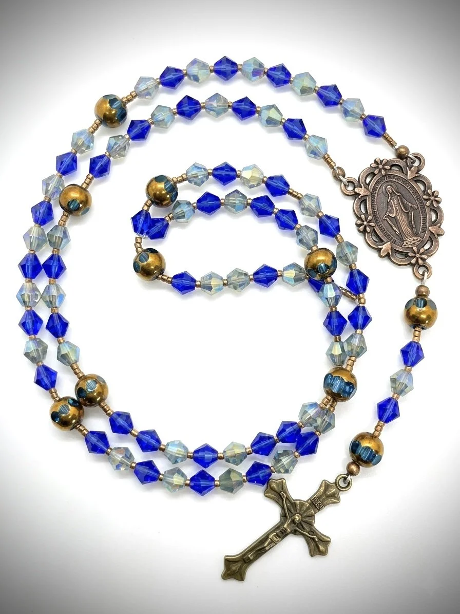 Sapphire Blue and Peridot Shimmer Copper Dip Rosary