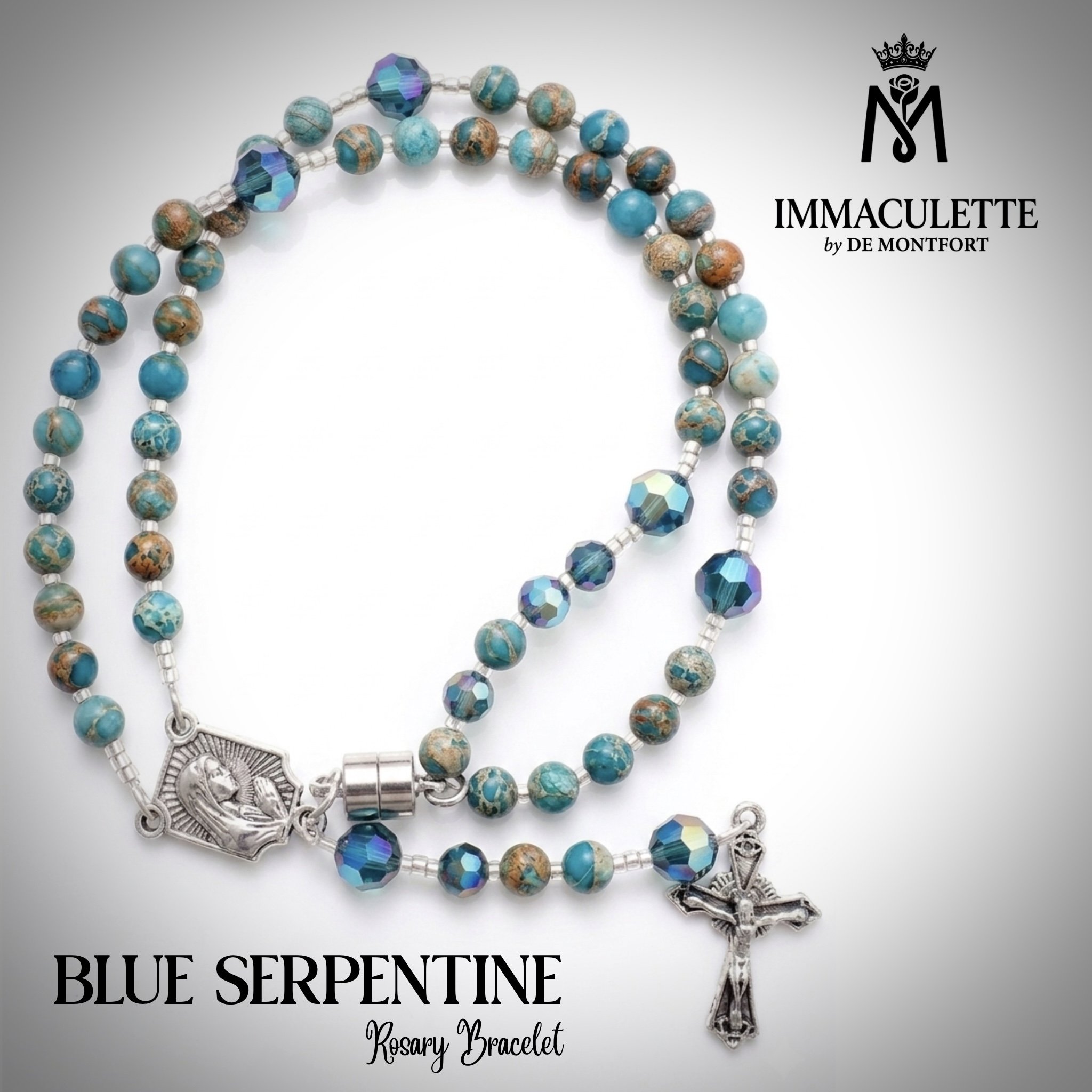 Blue Serpentine IMMACULETTE Rosary Bracelet
