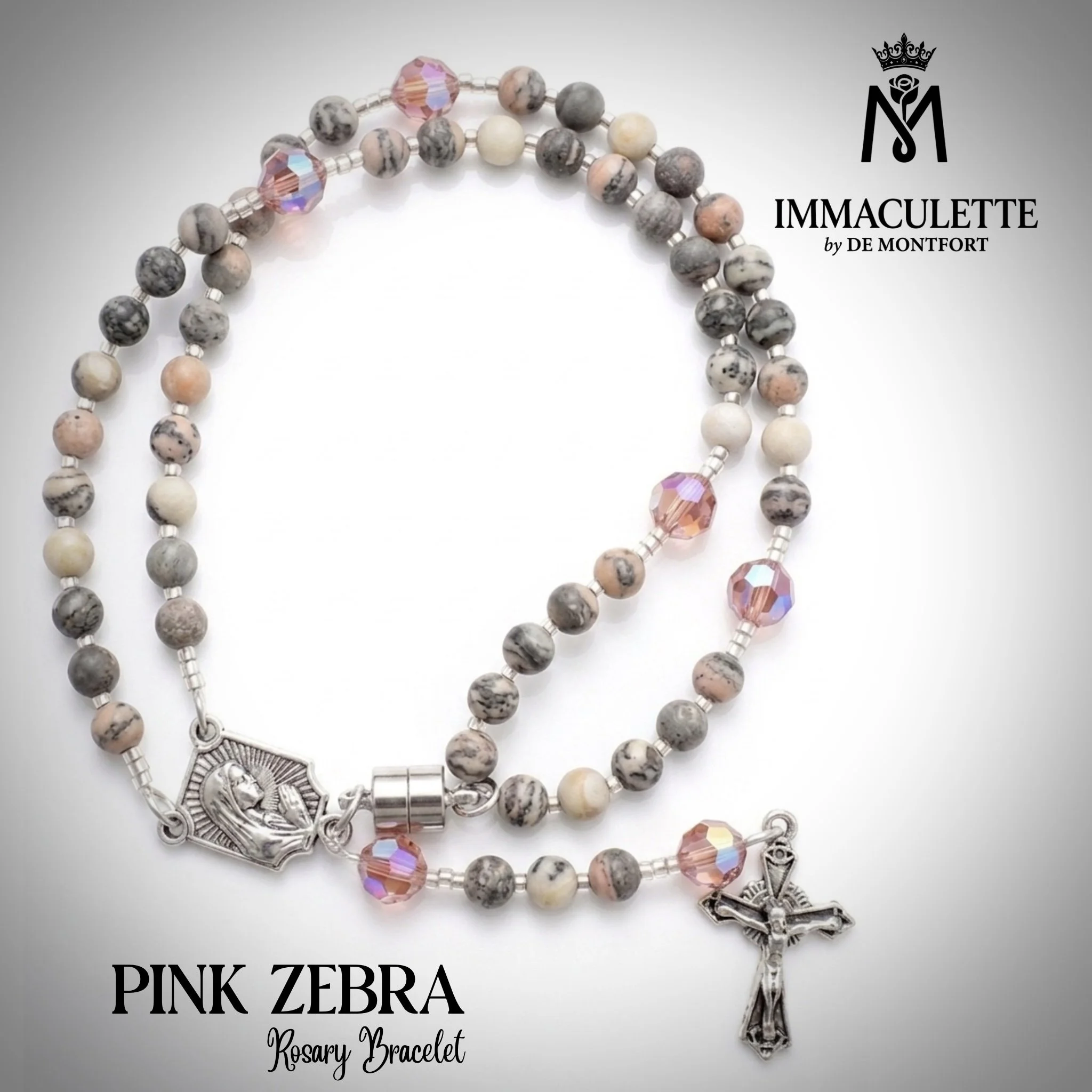 Pink Zebra IMMACULETTE Rosary Bracelet