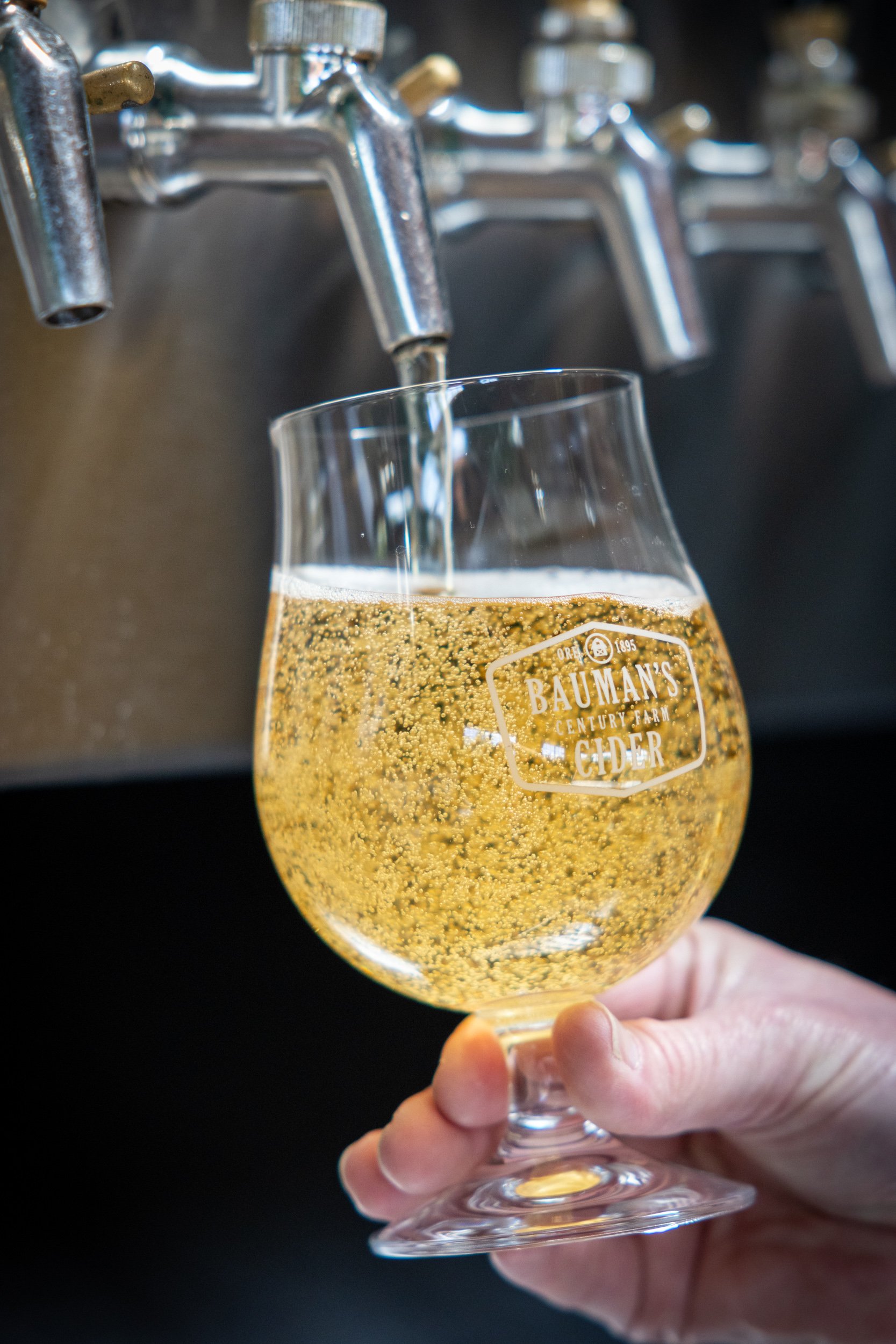 Baumans Cider glass below a tap