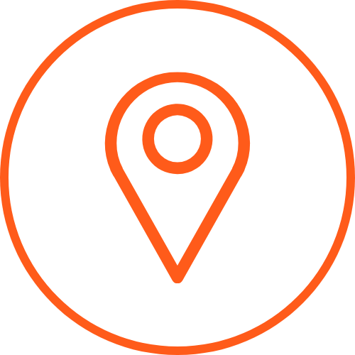 Map location icon with a red outline on a black background.