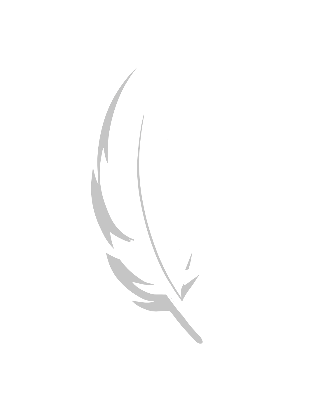 Black and white illustration of a feather.