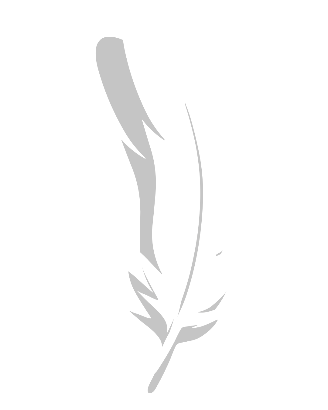 Black and white illustration of a feather.