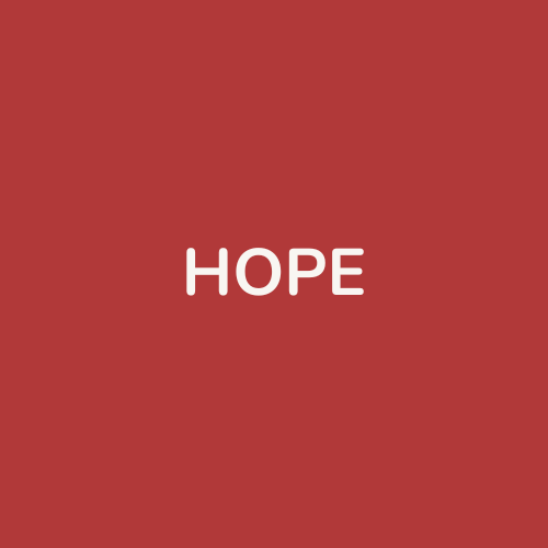 The word HOPE in white text on a red background.
