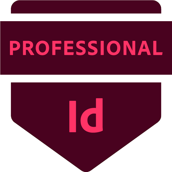Adobe Creative Cloud Professional badge with 'Id' logo in pink on a dark background.