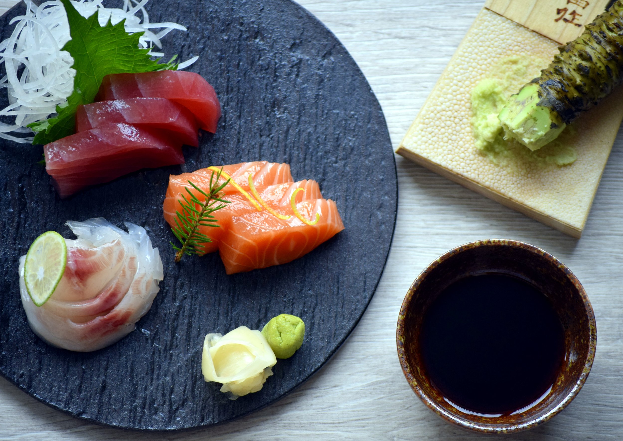 Traditional sashimi plating arrangement by Chef Joe Kimura