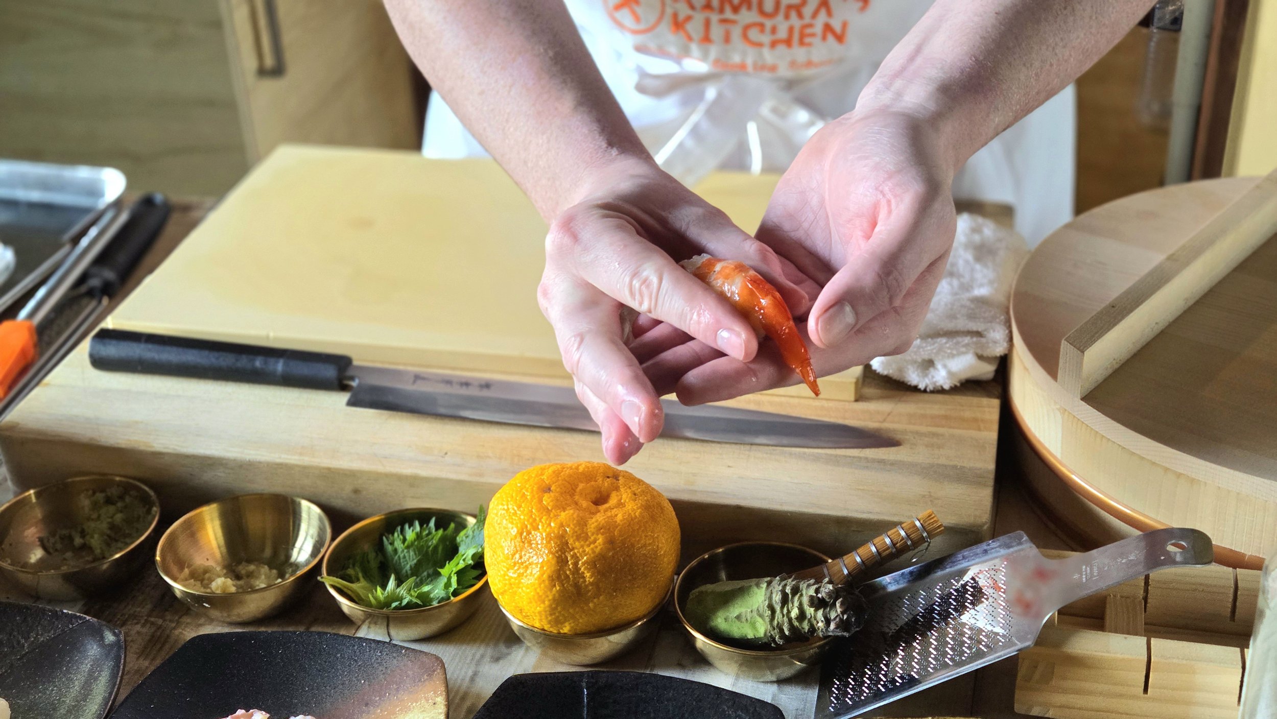 Chef Joe Kimura preparing ama ebi nigiri