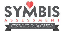 Logo for Symbis Assessment Certified Facilitator with a heart above the 'I' in Symbis