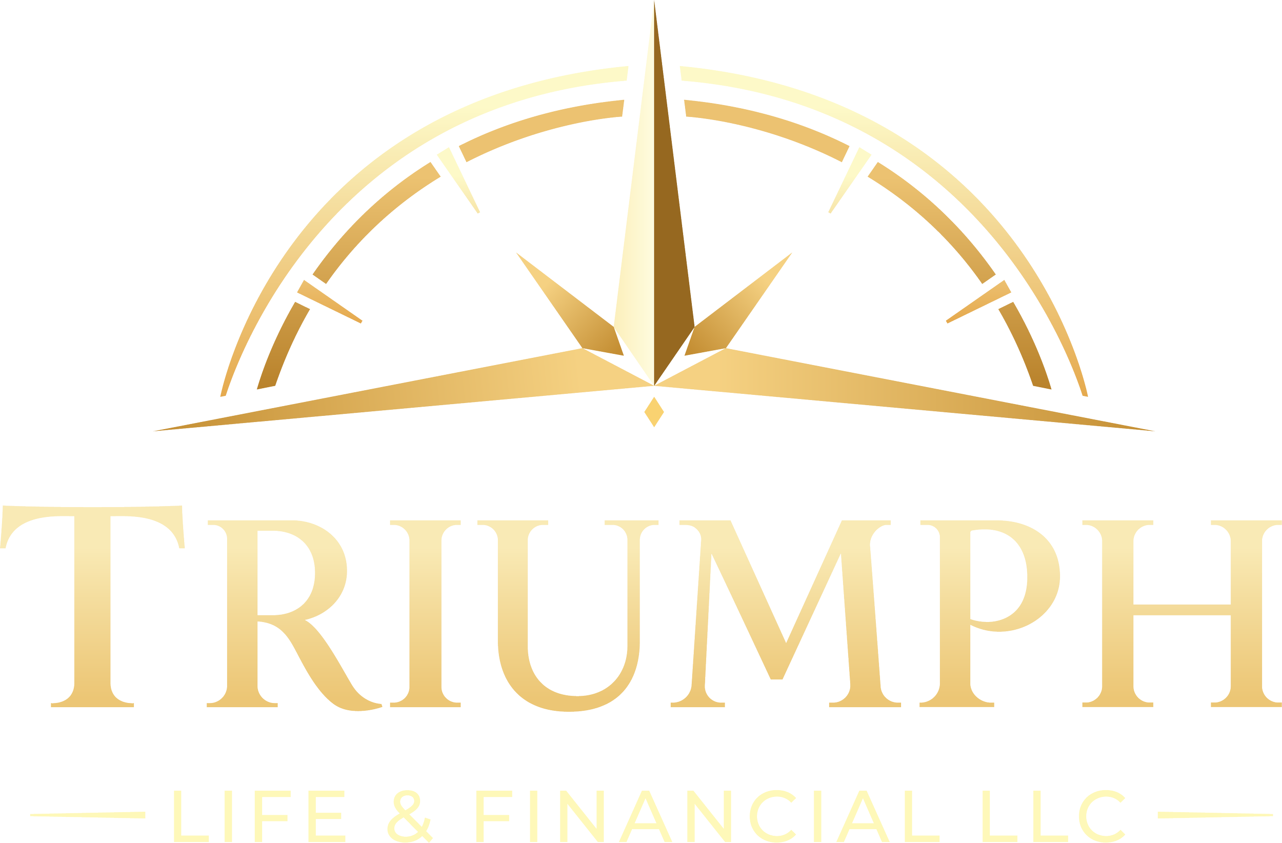Gold and white logo for TRUMPH LIFE & FINANCIAL LLC, featuring a stylized compass or gauge design above the company name.