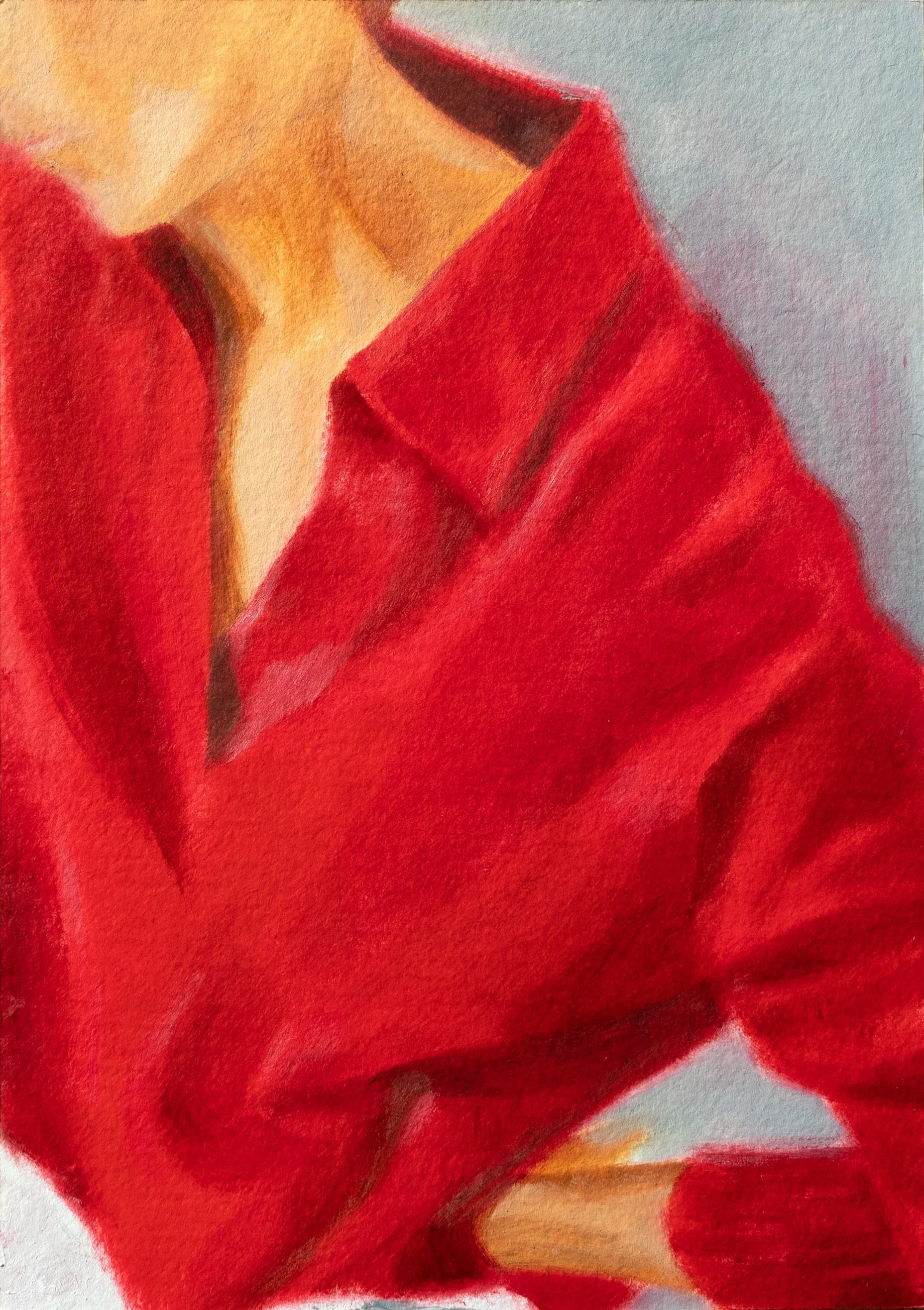 Red Sweater, oil on paper, 15 × 21 cm (5.8 x 8.3 in), 2025