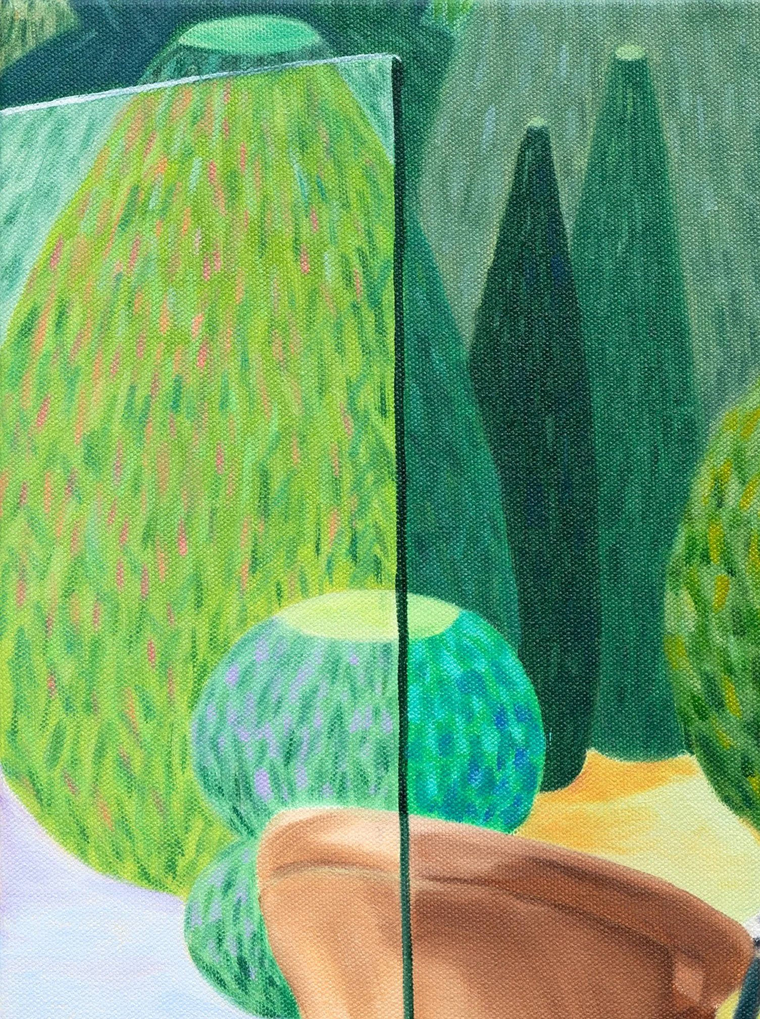 Topiary Garden Cafe — original oil painting on canvas by Ara Youn, 2026