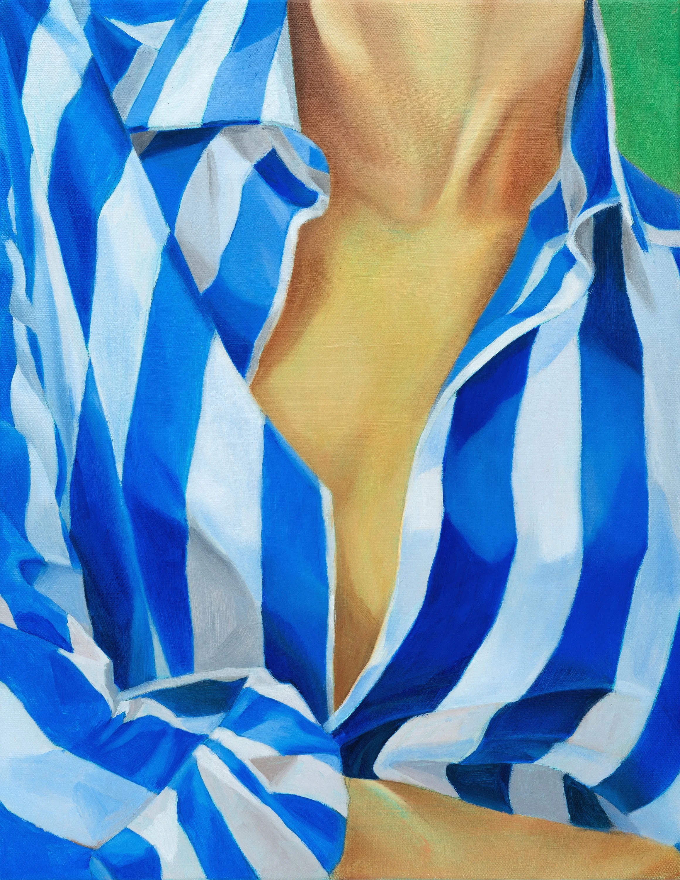Blue Striped Shirt — original oil painting on canvas by Ara Youn, 2025