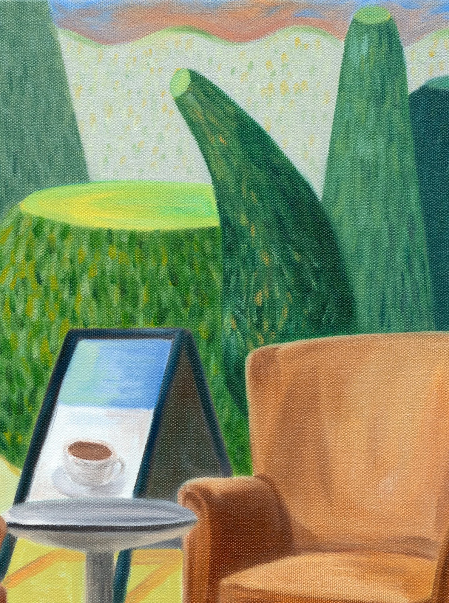 Topiary Garden Cafe — original oil painting on canvas by Ara Youn, 2026
