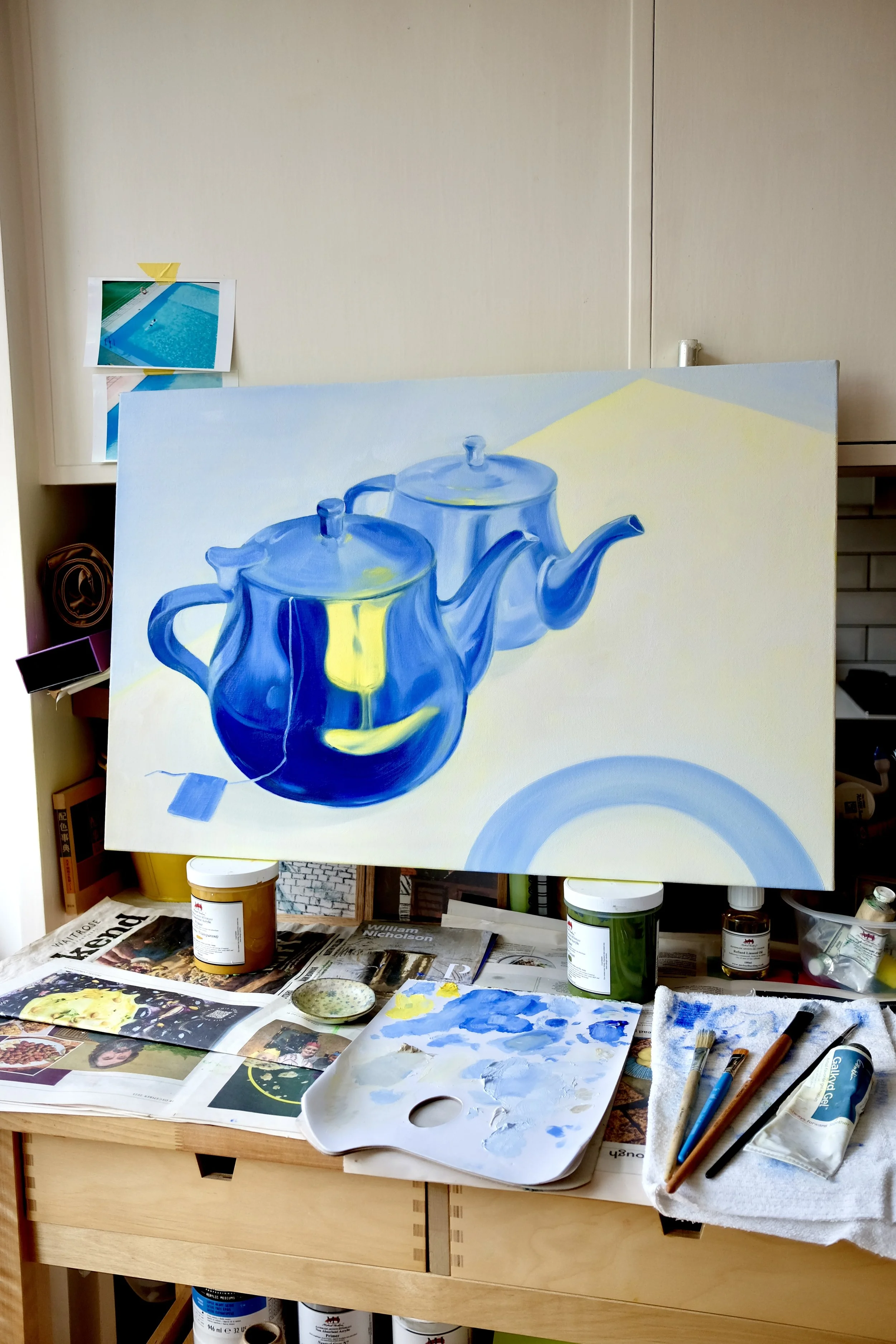 Two Teapots and a Saucer oil painting by Ara Youn