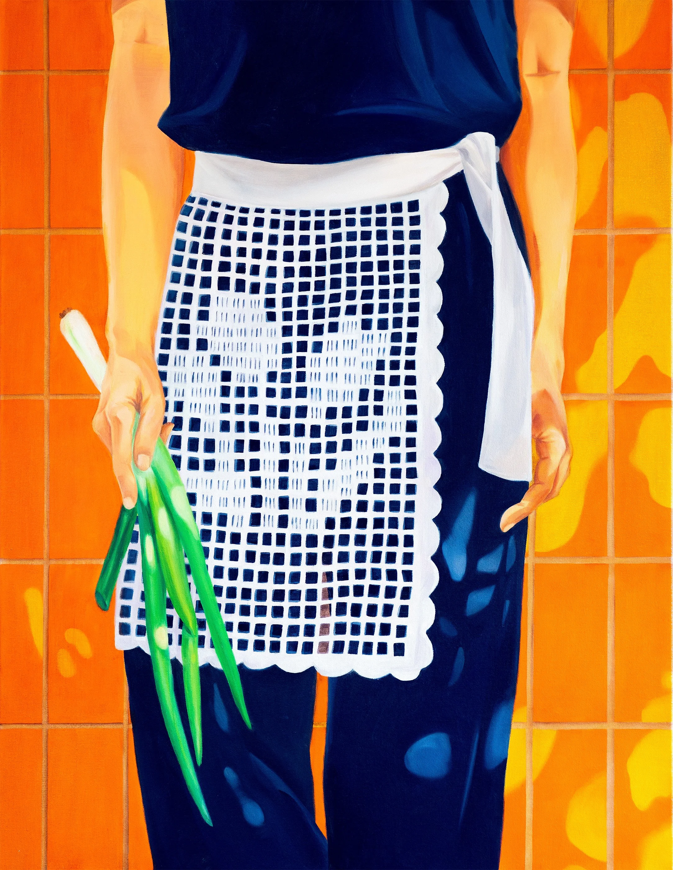 A Chef with a Spring Onion — original oil painting on canvas by Ara Youn, 2025