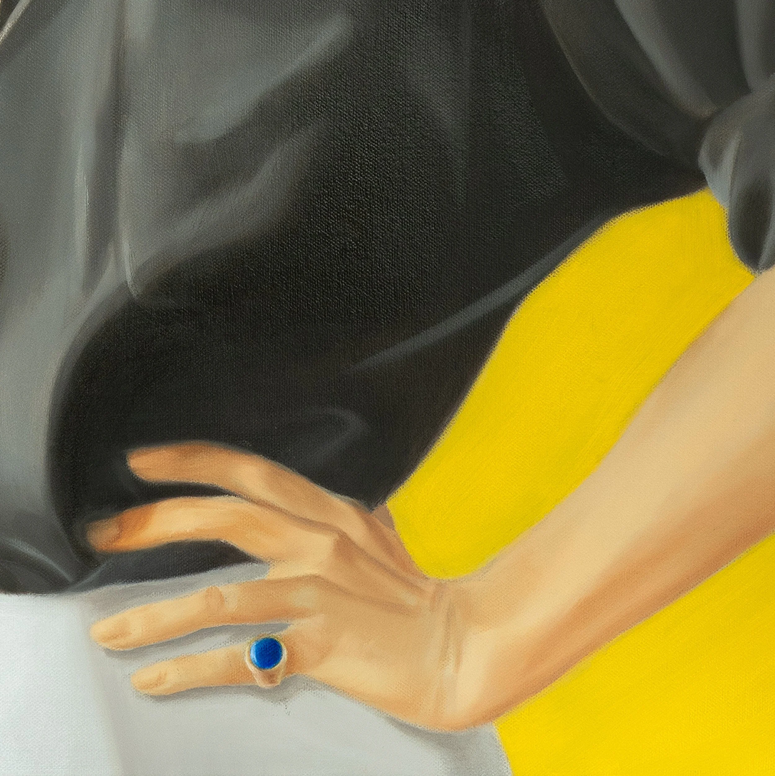 Black Shirt and Blue Ring— original oil painting on canvas by Ara Youn, 2025
