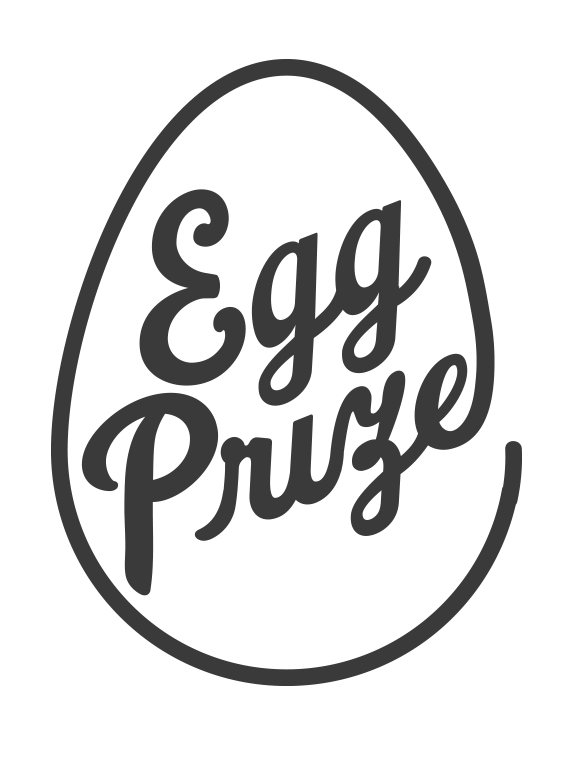 Illustration of a cracked eggshell with the words "Egg Prize" written inside in cursive font.