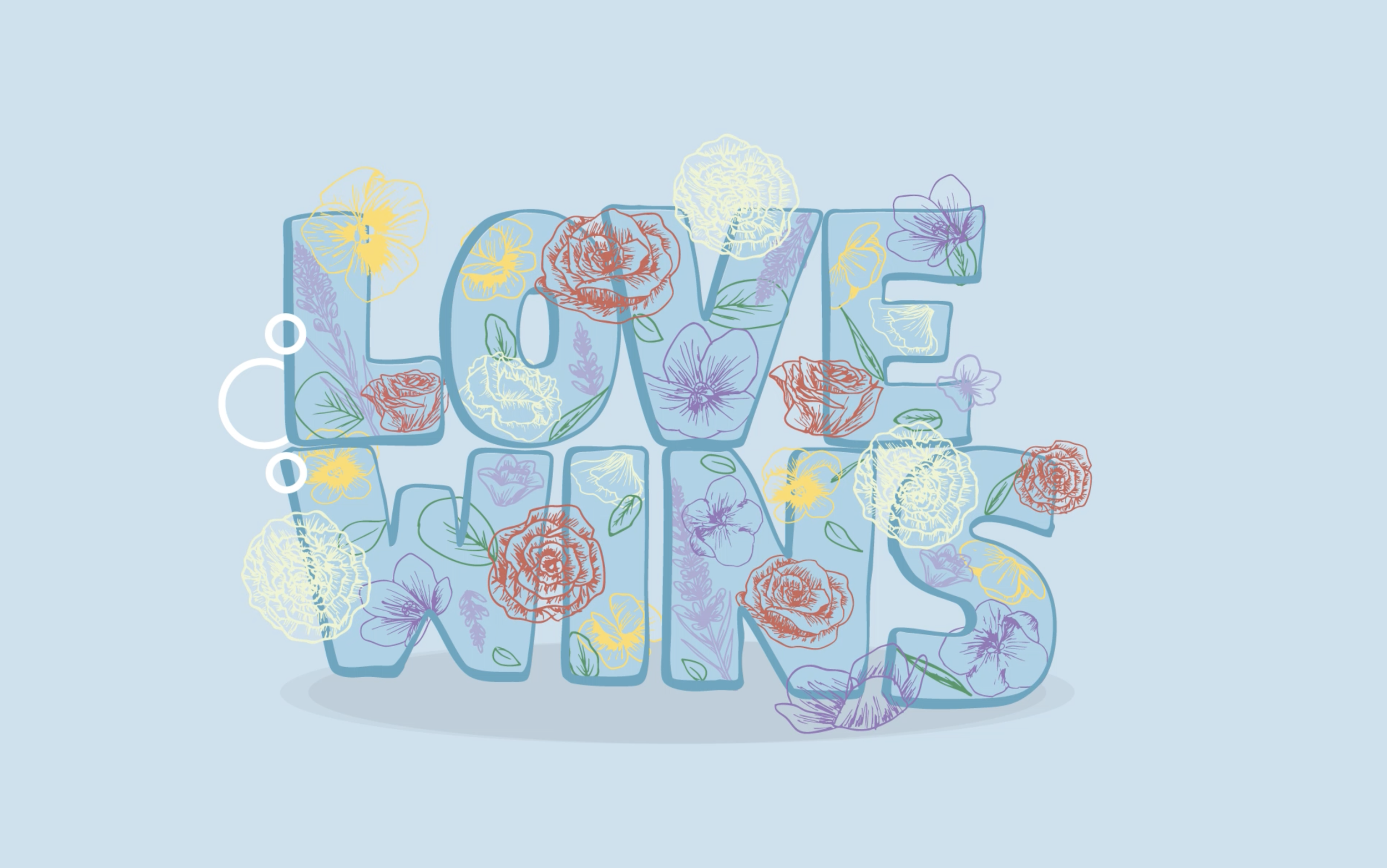 The word 'LOVE' with floral designs around and inside the letters on a light blue background.