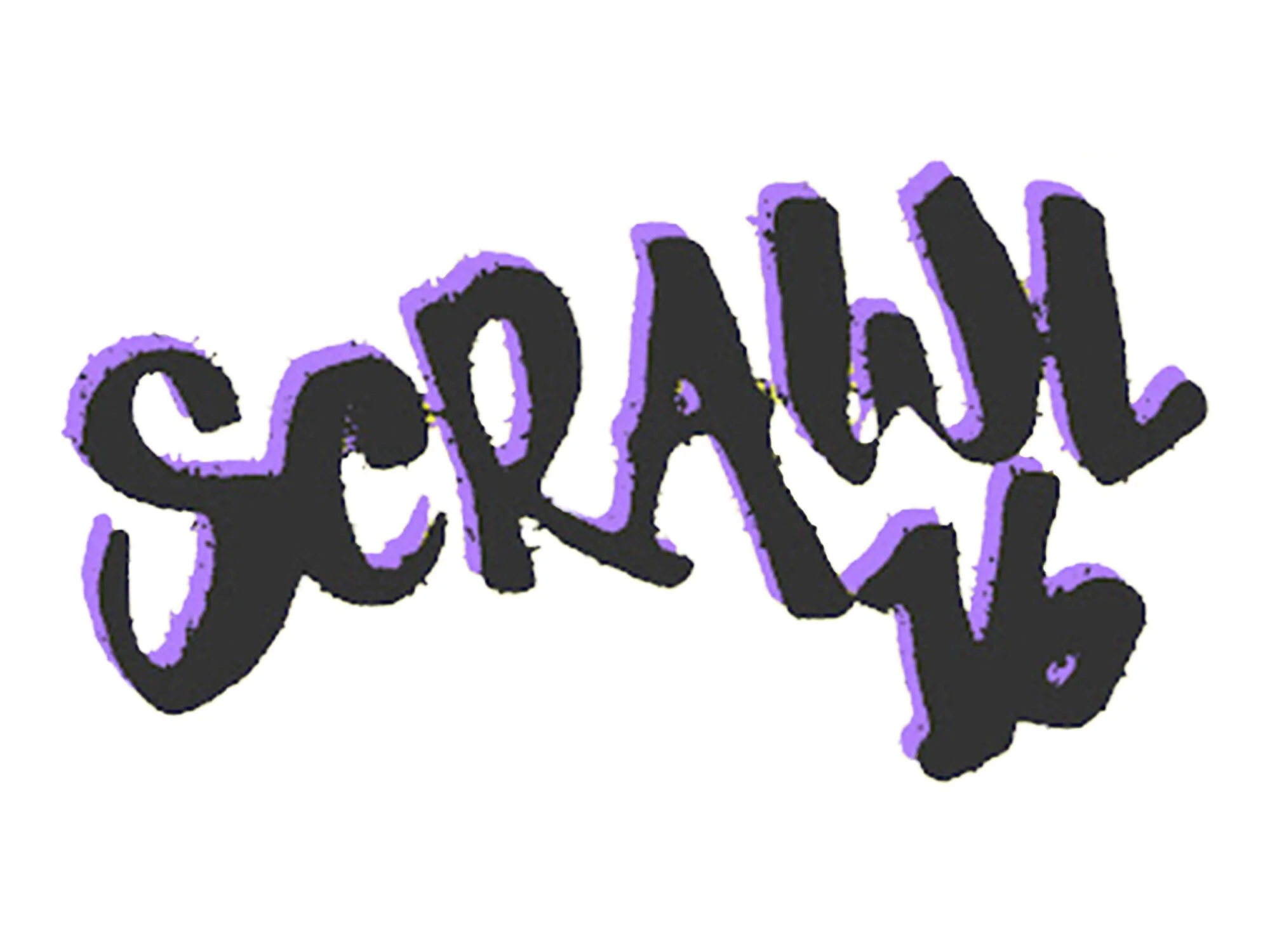 The word "SCRAWL" written in bold black letters with a purple outline.