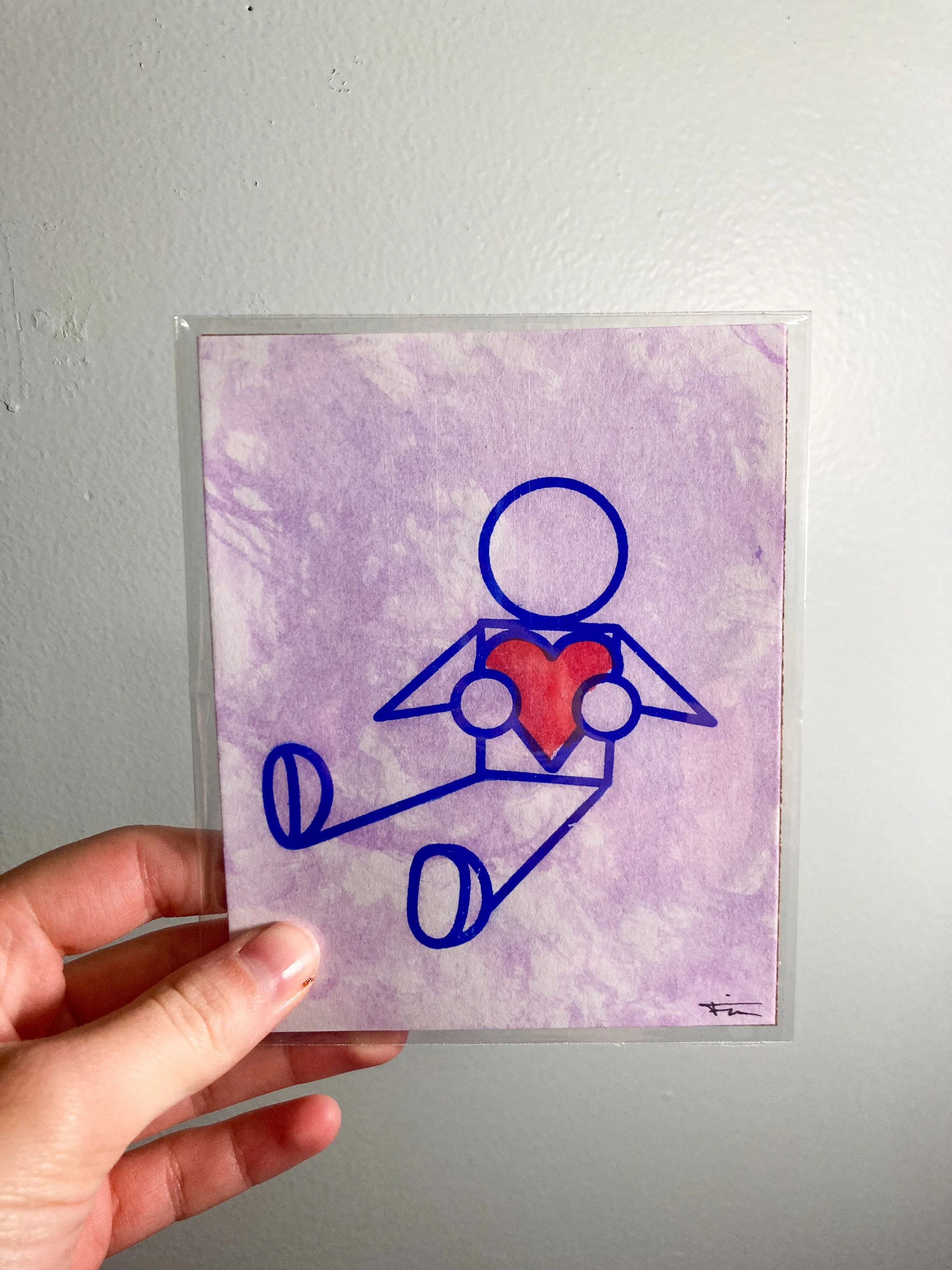 Doodle Figure Holding Heart Card