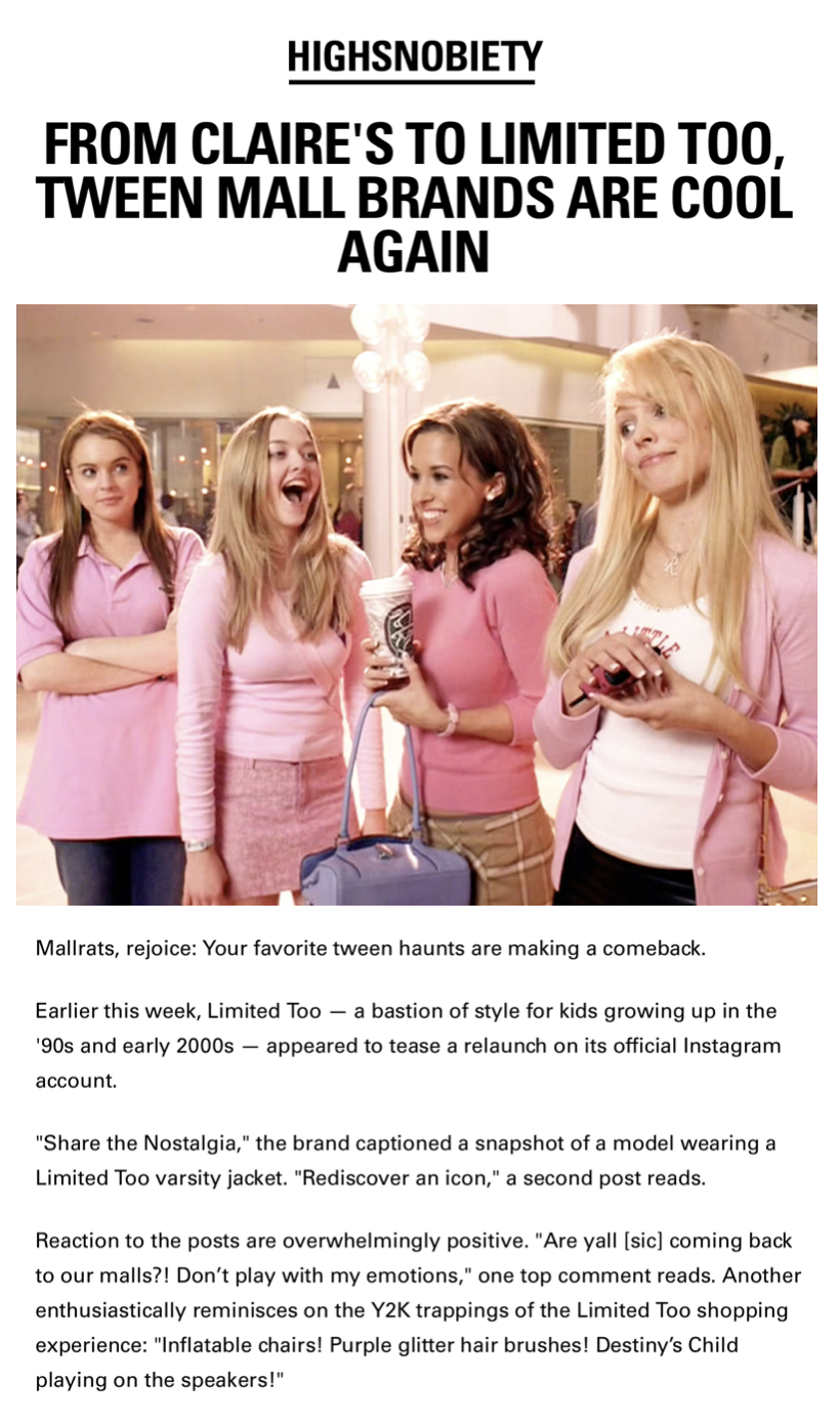 press for Limited Too 2.0 Relaunch